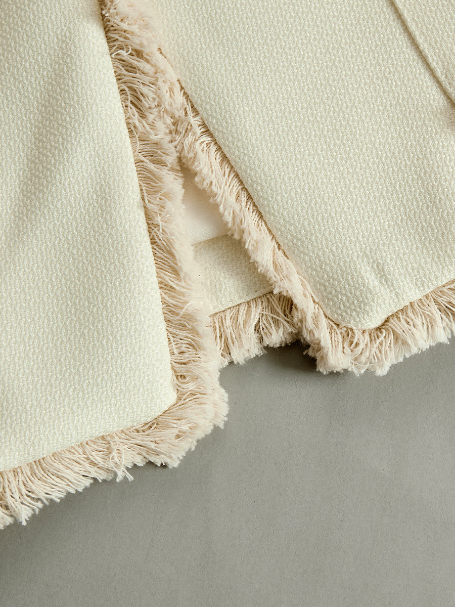 Elegant Cream Textured Blazer With Decorative Trim