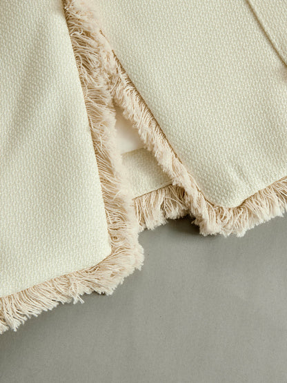 Elegant Cream Textured Blazer With Decorative Trim