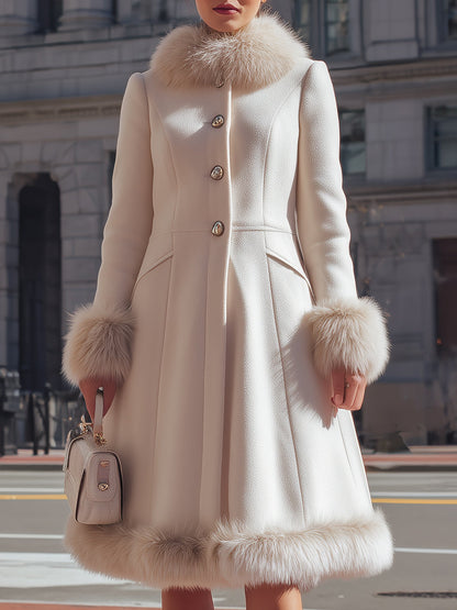 Mooyius Presents The Luxurious Cream Faux Fur - Trimmed Coat