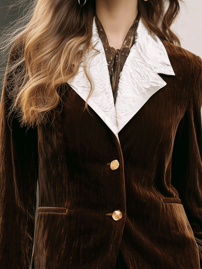Chocolate Velvet Contrast-lapel Blazer