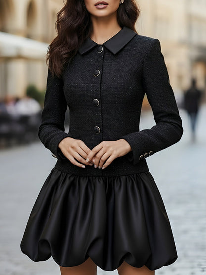 Tweed And Satin Bubble Hem Dress