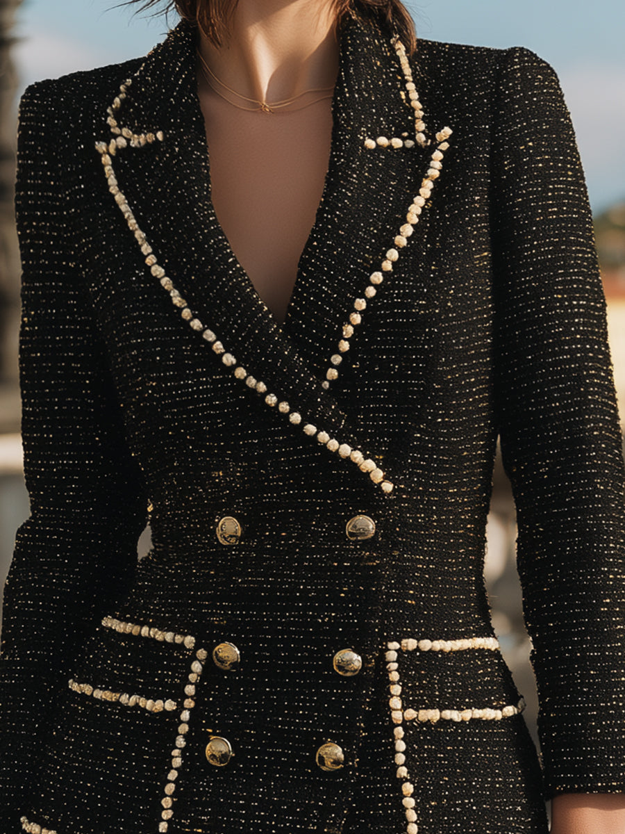 Black Pearl-Trim Tweed Blazer Dress