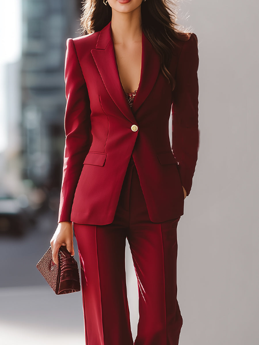 Elegant Wine Red Tailored Suit Set