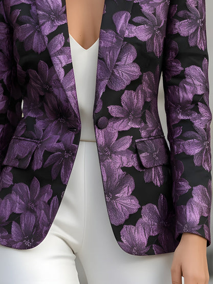 Purple Floral Jacquard Pattern Blazer