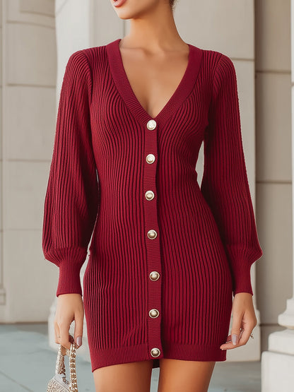 Beckwell Chic Burgundy Ribbed Knit Mini Dress