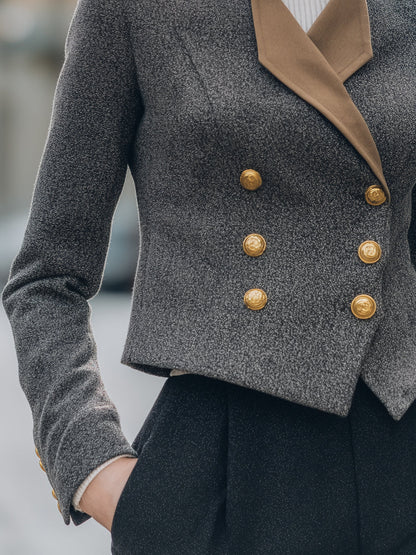 Double-Breasted Wool Blazer With Contrast Lapel