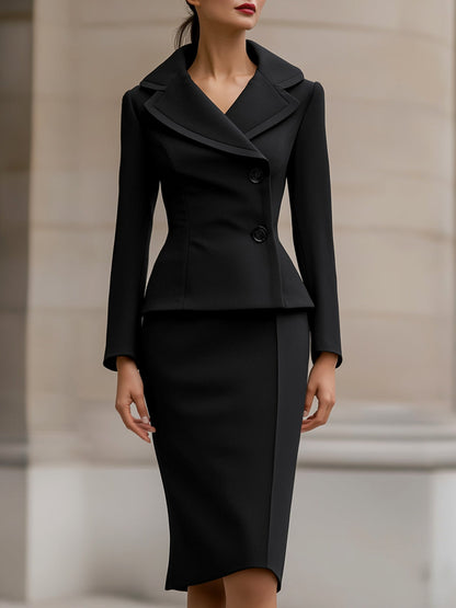 Elegant Two-Piece Suit With Tailored Blazer And Pencil Skirt