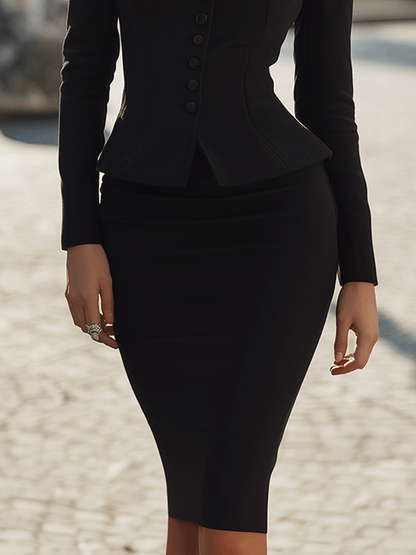 Black Peplum Blazer Dress With Keyhole Neckline