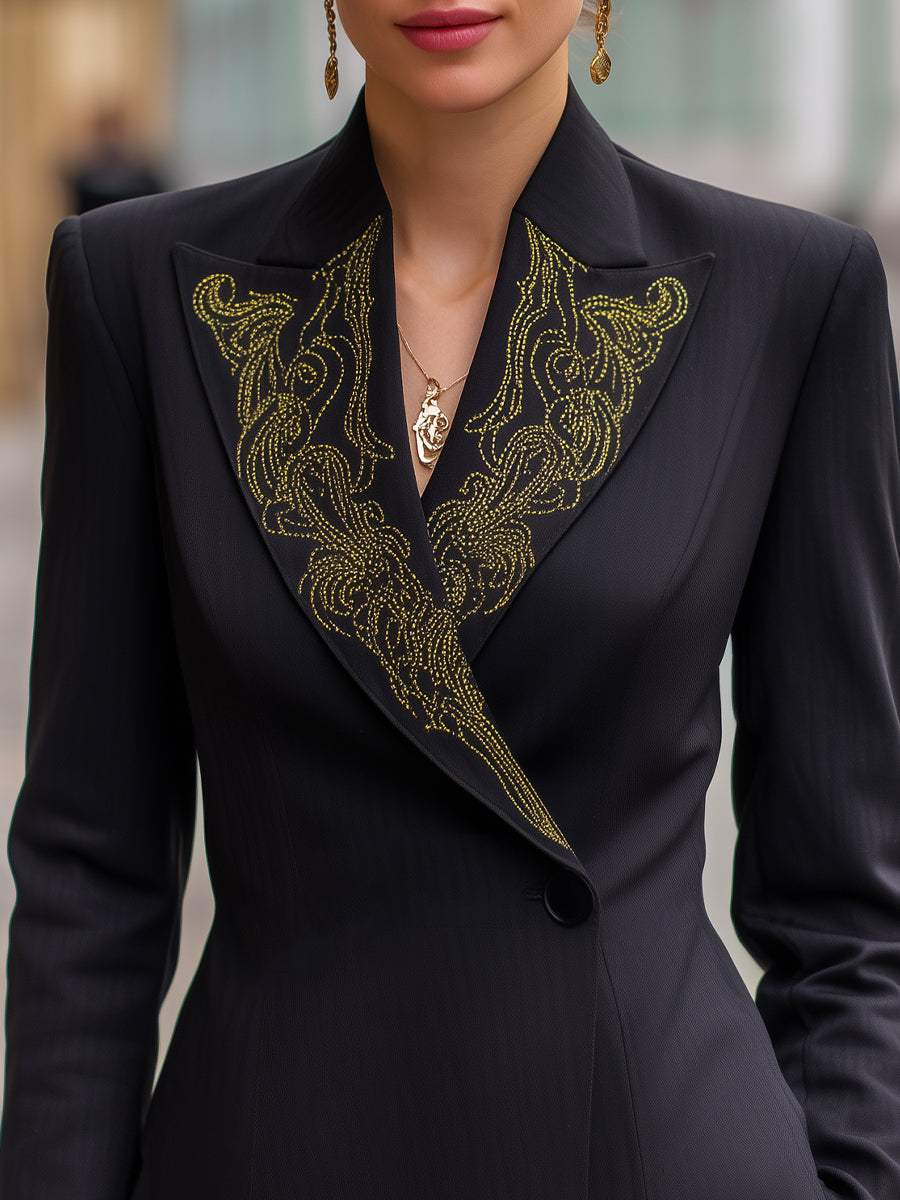 Ornate Gold Embroidered Lapels Blazer