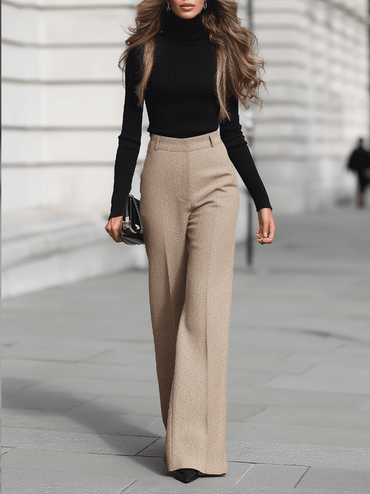Camel High-Waist Wide-Leg Trousers