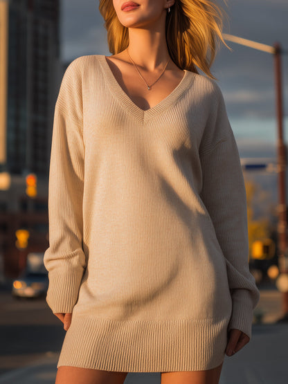 Oversized V-Neck Knit Sweater Dress