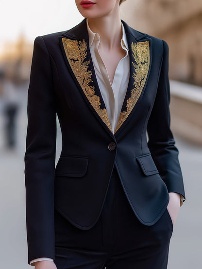Tailored Blazer With Gold Embroidered Lapels