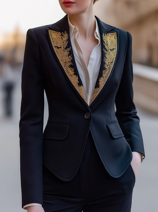Tailored Blazer With Gold Embroidered Lapels