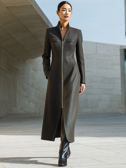 Black Zip-Front Tailored Coat