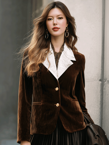 Chocolate Velvet Contrast-lapel Blazer