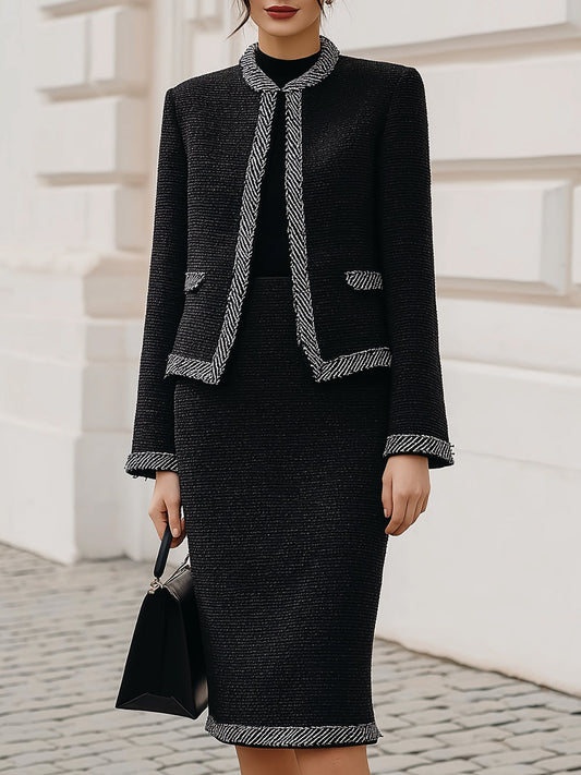 Tweed Skirt Suit With Contrasting Trim