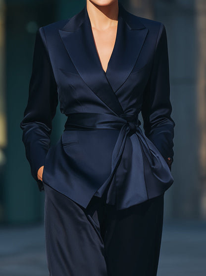 Midnight Wrap Satin Suit Set