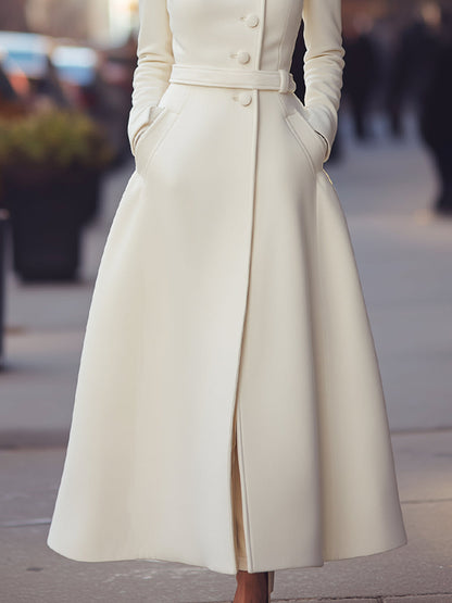 Regal White Military-Inspired Wool Coat