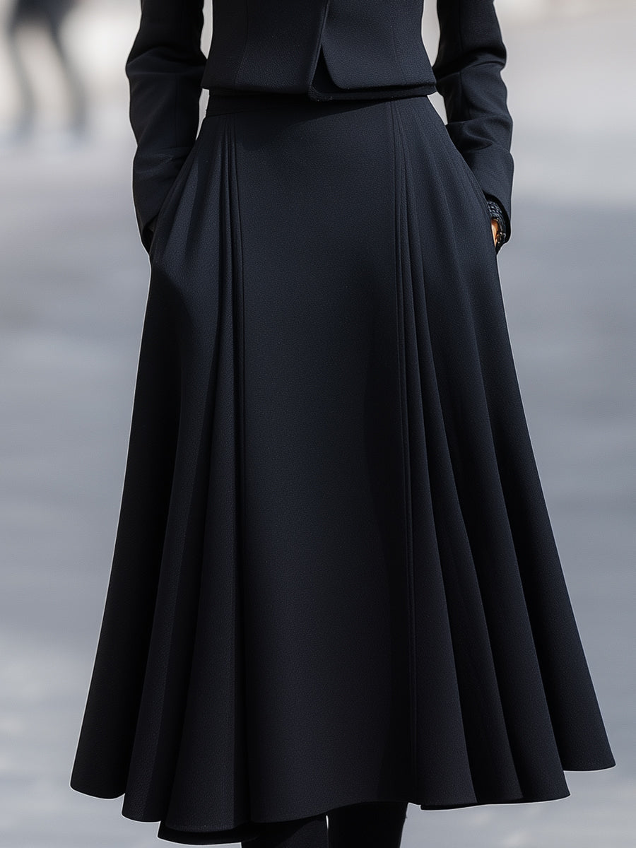 Tailored Blazer & Midi Skirt Set With Structured Elegance