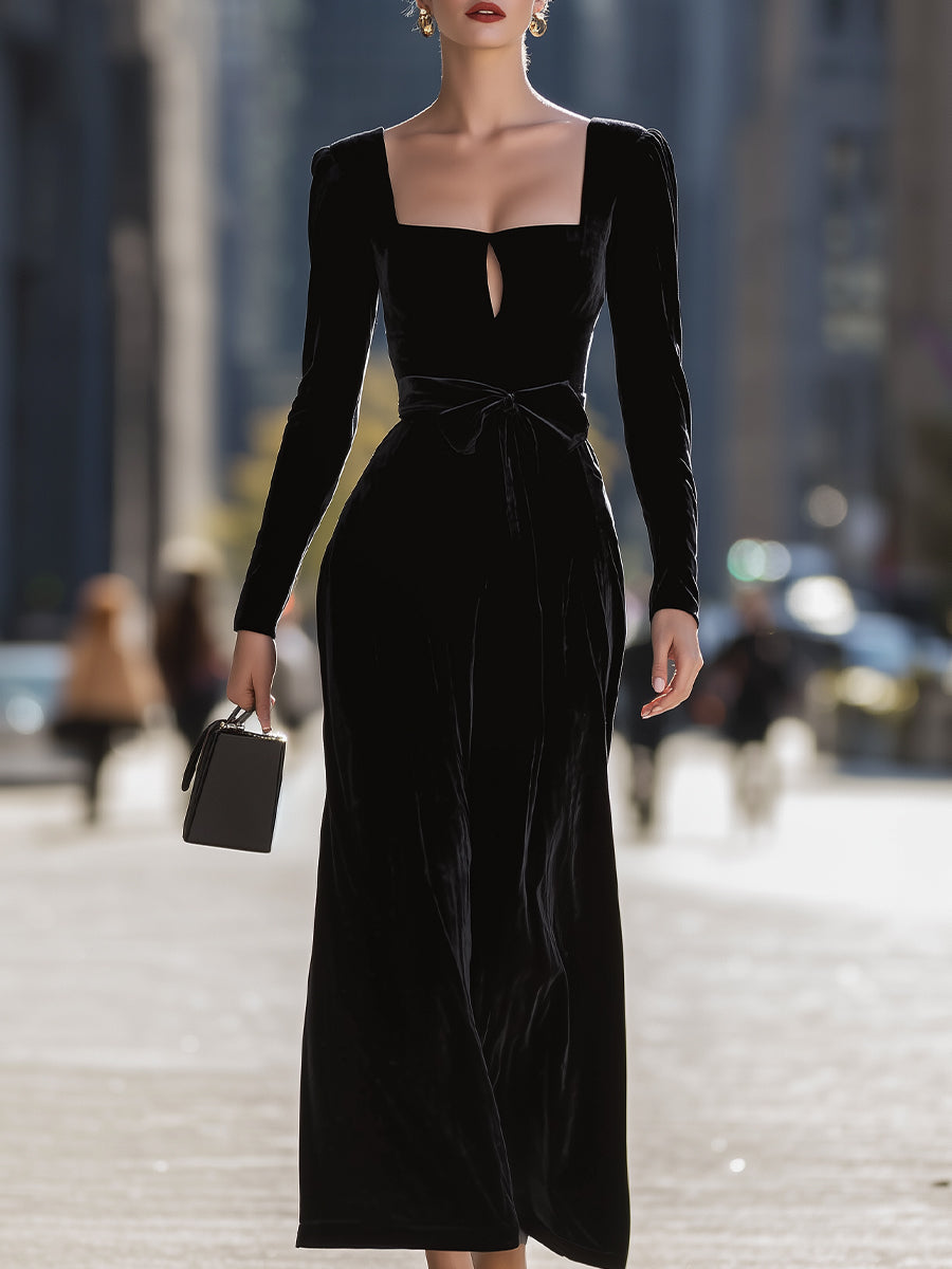 Elegant Black Velvet Maxi Dress