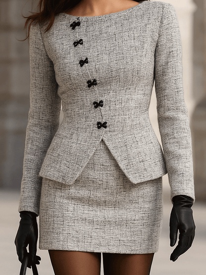 Parisian Tweed Bow Blazer And Skirt Set