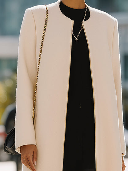 Ivory Zipper Up Minimalist Longline Coat