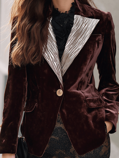 Bordeaux Velvet Blazer With Pleated Satin Lapel