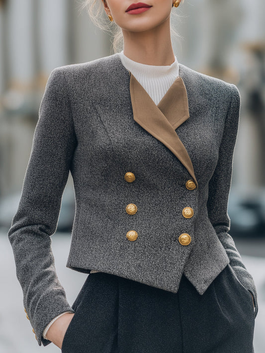 Double-Breasted Wool Blazer With Contrast Lapel