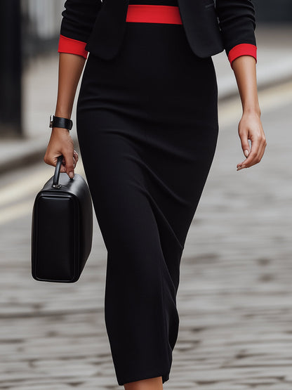 Contrast Trim Blazer & Sleeveless Midi Dress Set