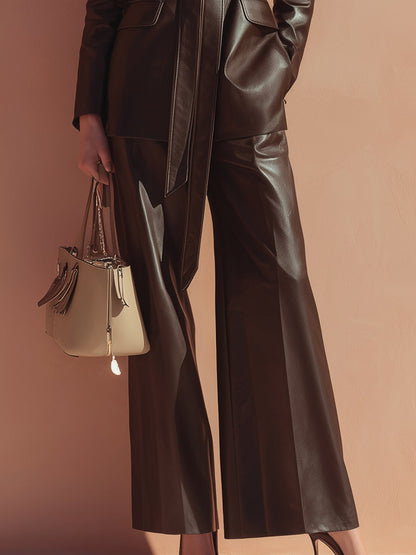 Chocolate Leather Belted Suit