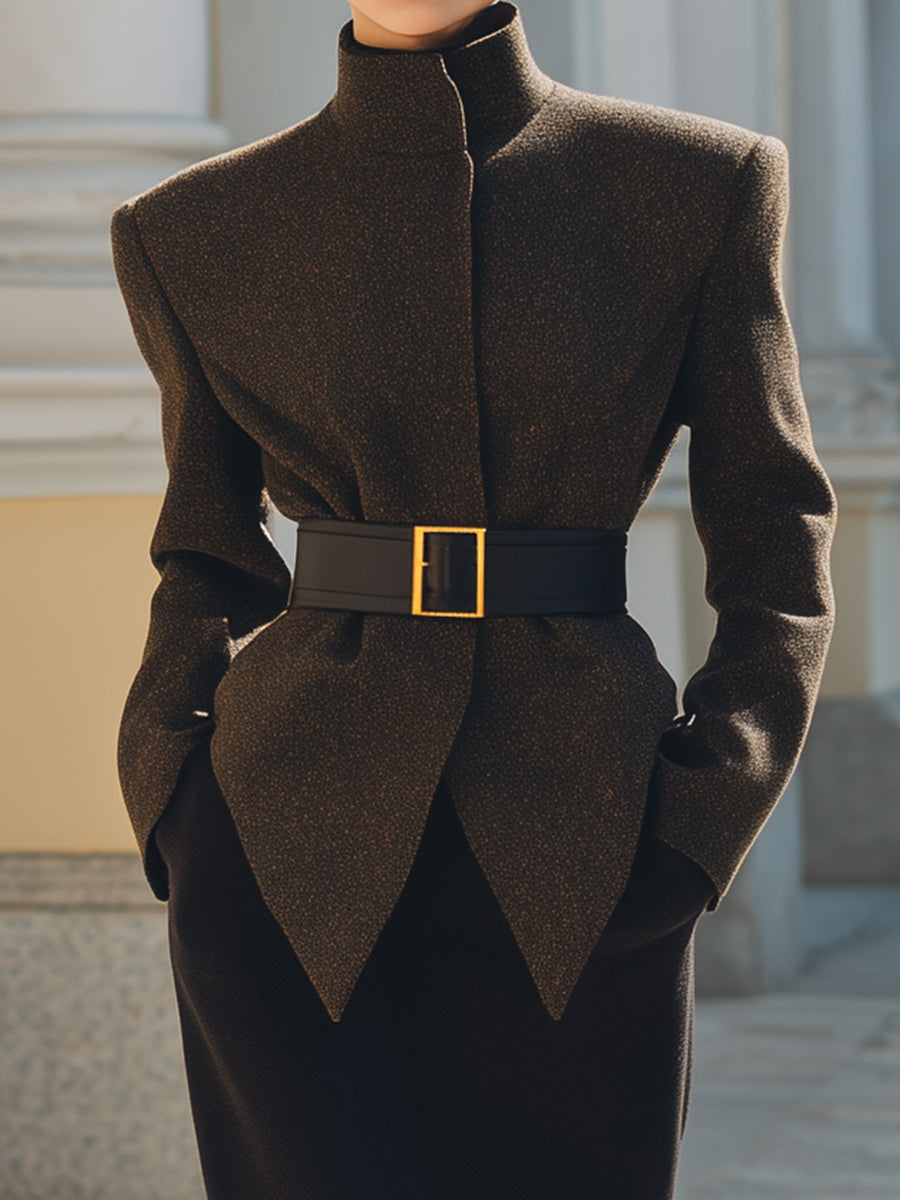 Structured Wool-Blend Belted Blazer Skirt Set