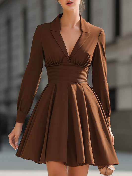 Chic Brown Blazer - Style Mini Dress