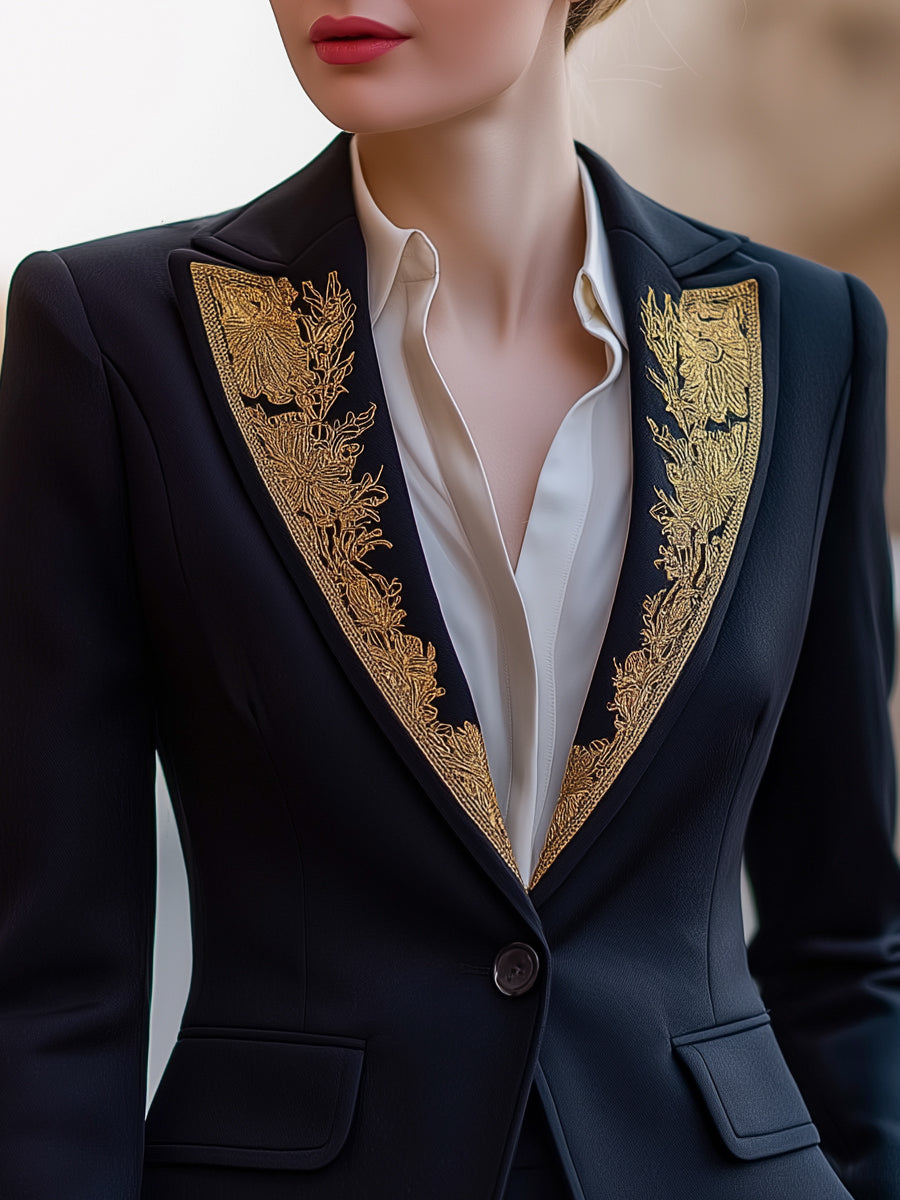 Tailored Blazer With Gold Embroidered Lapels