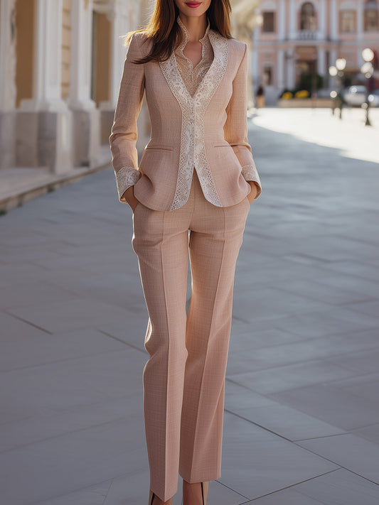 Lace-Trim Tailored Suit Set