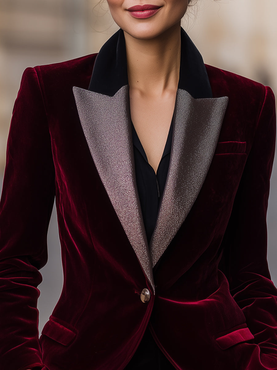 Velvet Blazer With Metallic Contrast Lapels