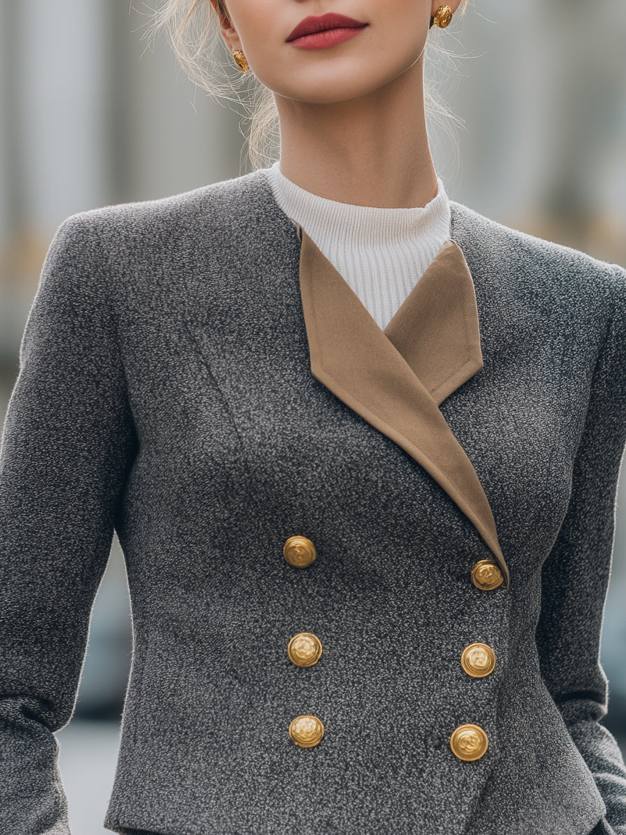 Double-Breasted Wool Blazer With Contrast Lapel