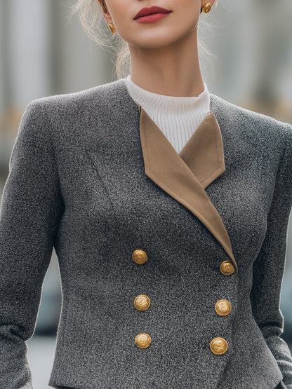 Double-Breasted Wool Blazer With Contrast Lapel