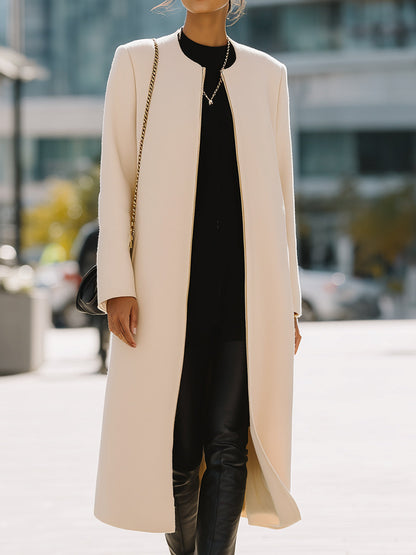 Ivory Zipper Up Minimalist Longline Coat
