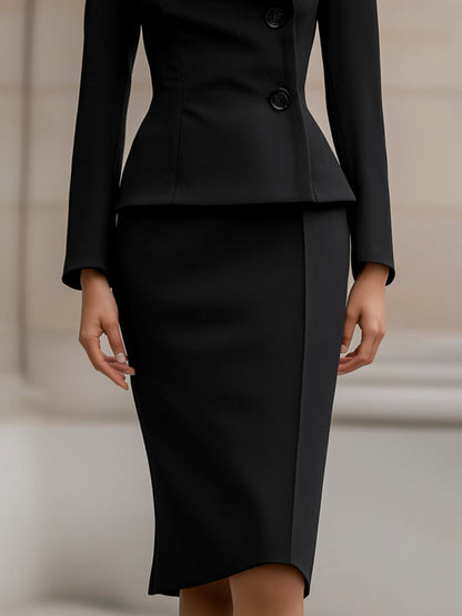 Elegant Two-Piece Suit With Tailored Blazer And Pencil Skirt