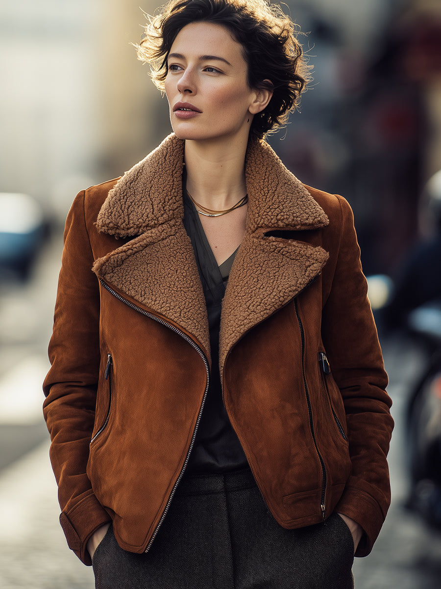 Caramel Shearling Aviator Jacket