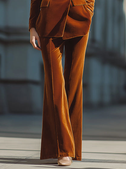Caramel Velvet Tailored Suit Set
