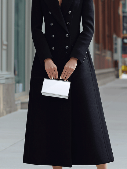 Black Double-Breasted Long Coat Dress