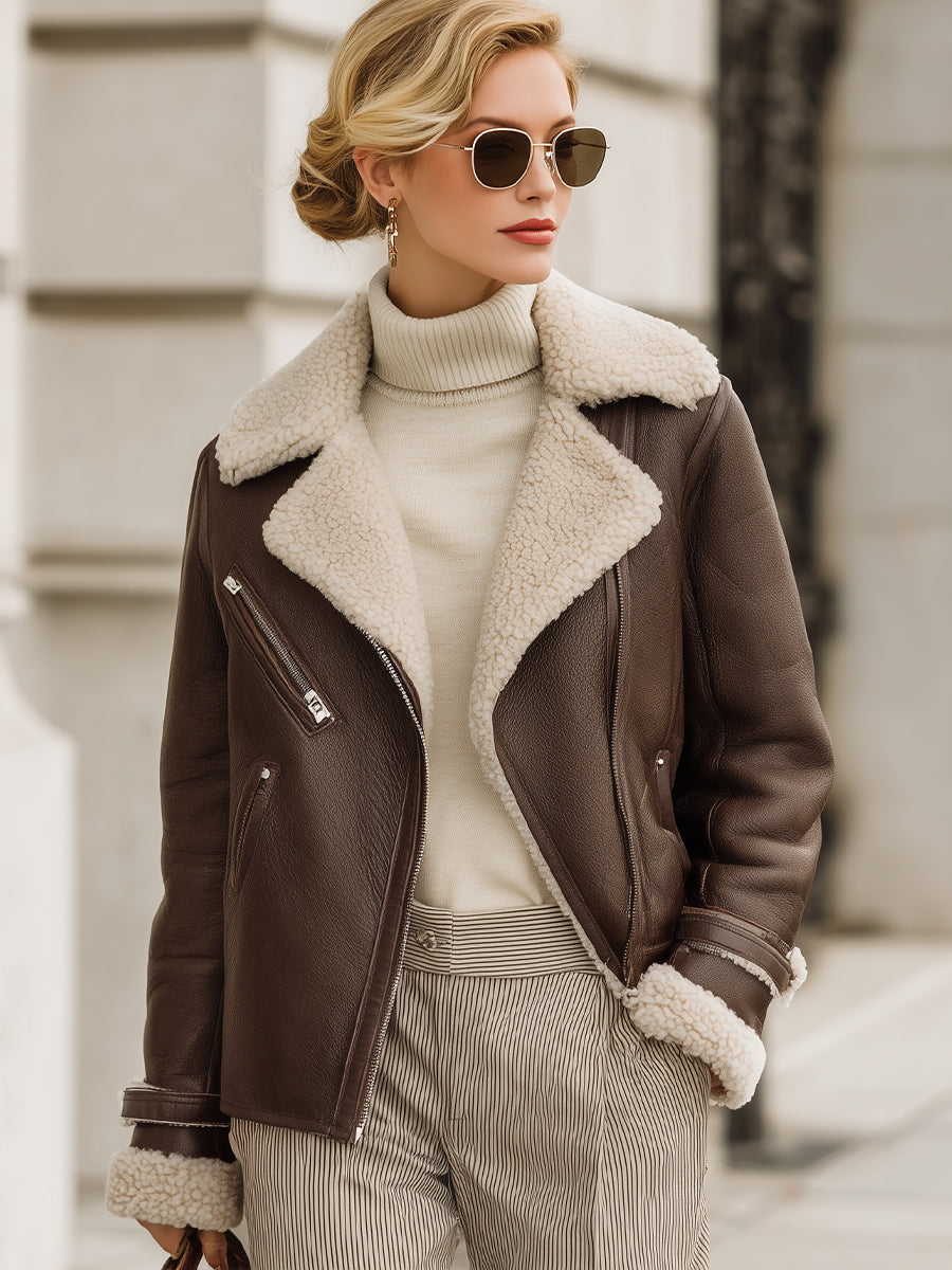Mocha Shearling Aviator Jacket