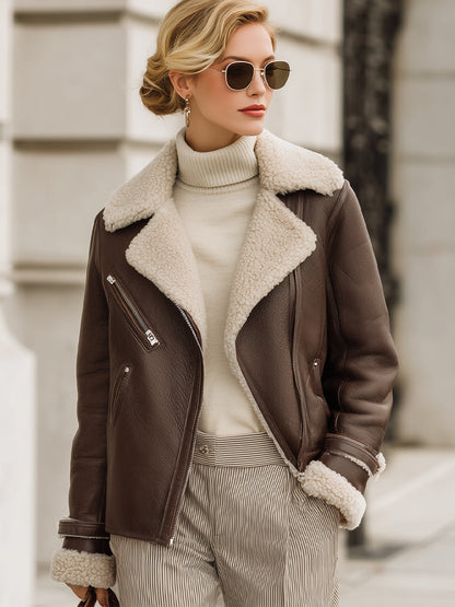 Mocha Shearling Aviator Jacket