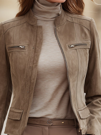 Taupe Suede-Texture Fitted Jacket