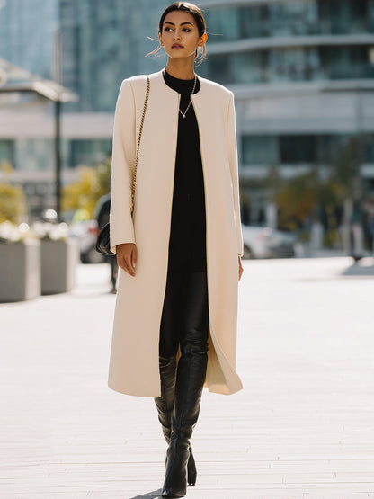 Ivory Zipper Up Minimalist Longline Coat