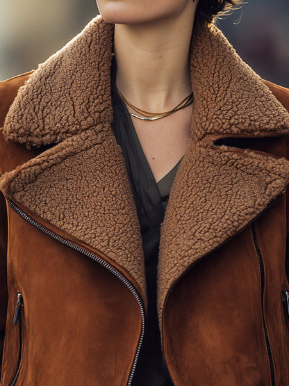 Caramel Shearling Aviator Jacket