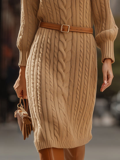 Camel Cable - Knit Sweater Dress