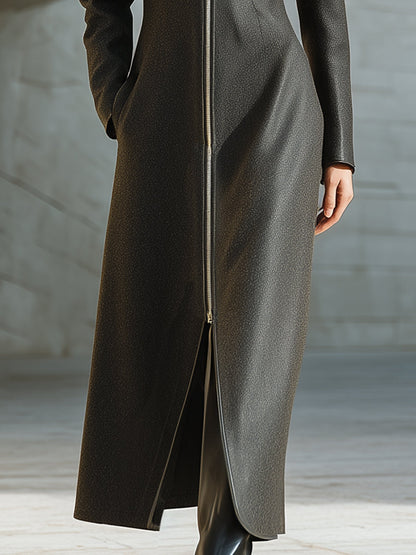 Black Zip-Front Tailored Coat