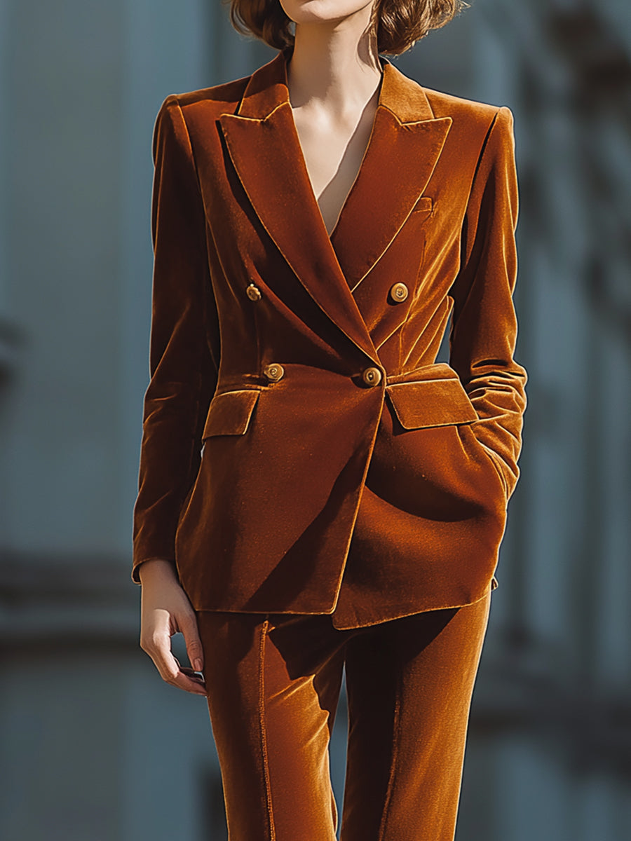 Caramel Velvet Tailored Suit Set